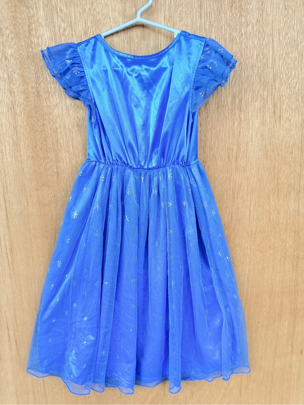 Disney Frozen Elsa Princess Fantasy Dress Gown Blue Snowflake Tulle Size S (6)